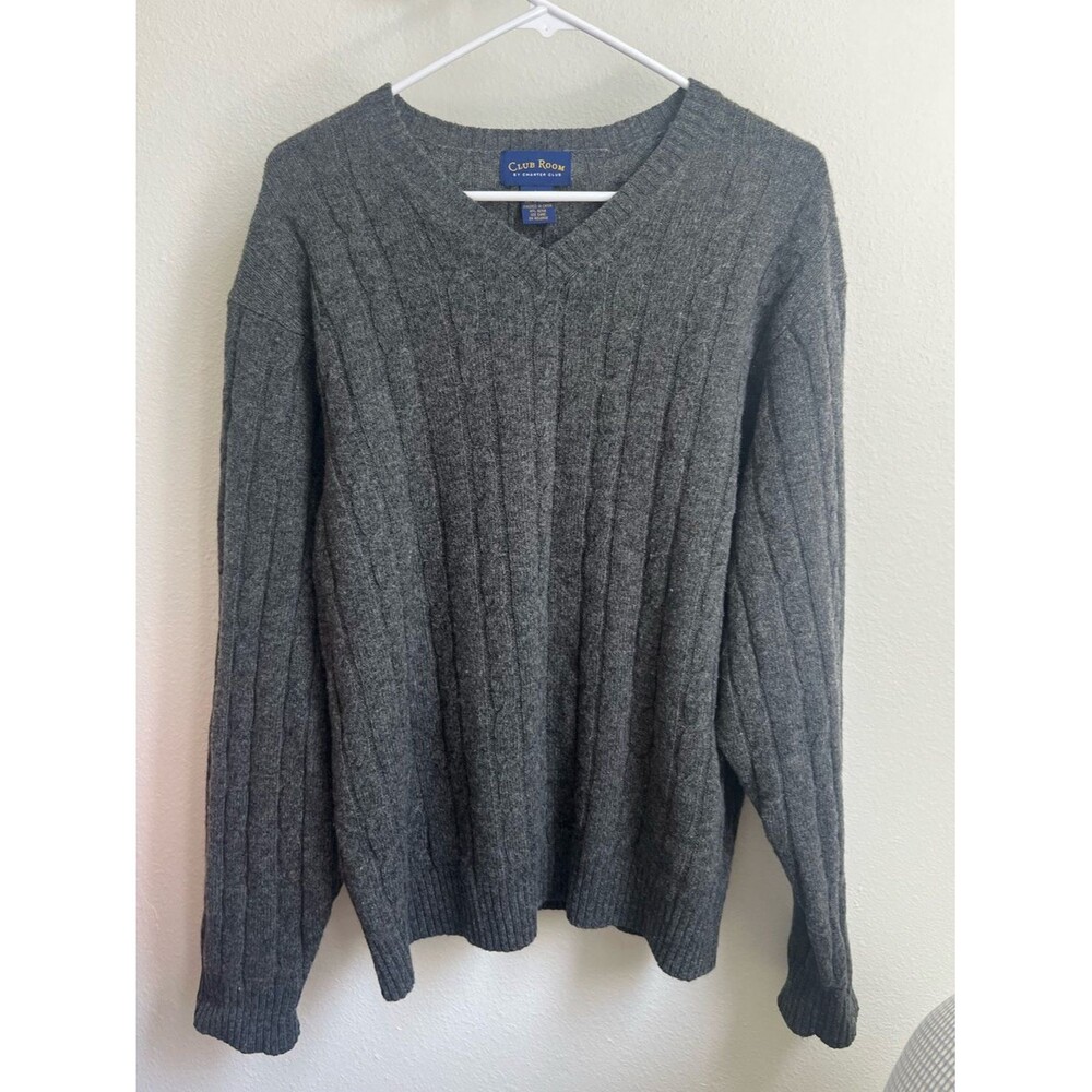 Club Room Men's 100% Lambswool V-Neck Cable Knit Sweater - Picture 4 of 5